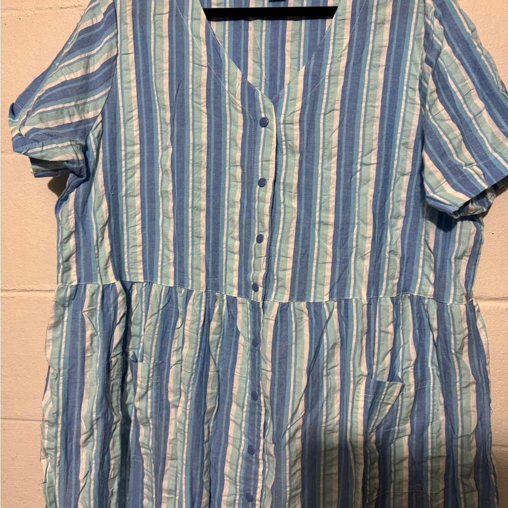 Only Necessities Blue Striped 100% Cotton Long Modest Shirt Dress Nursing Large - Picture 2 of 6